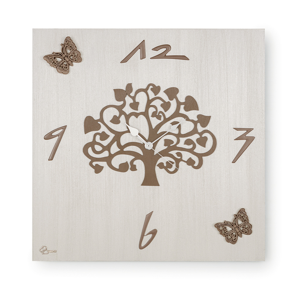 Stencil Da Parete Albero Della Vita.Orologio Quadrato L Albero Della Vita Con Farfalle In Ceramica Finitura Bianco E Tortora Gioacchino Brindicci